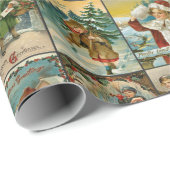 レトロヴィンテージクリスマスカードコラージュ ラッピングペーパー (ロールコーナー)