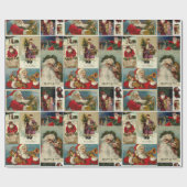レトロヴィンテージクリスマスカードコラージュ ラッピングペーパー (フラット)