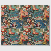 レトロヴィンテージクリスマスカードコラージュ ラッピングペーパー (フラット)