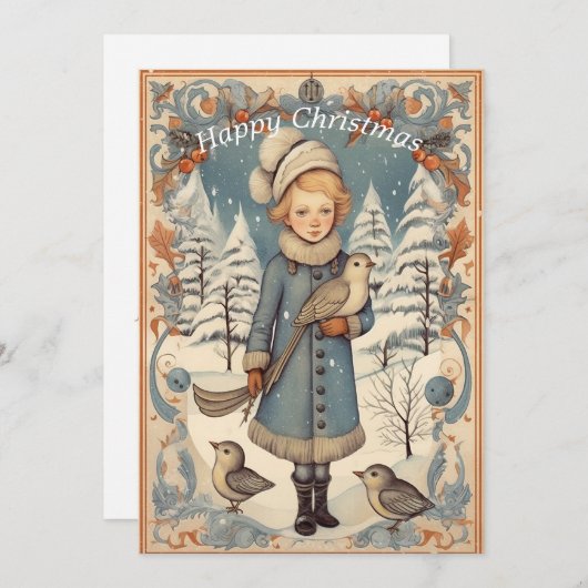 レトロヴィンテージクリスマスカード。独自のカスタマイズ シーズンカード (正面/裏面)