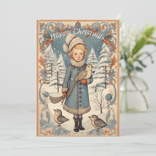 レトロヴィンテージクリスマスカード。独自のカスタマイズ シーズンカード (スタンド正面)