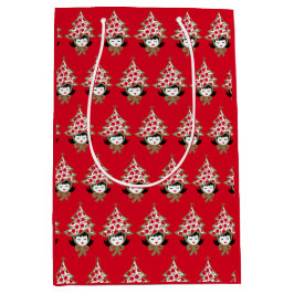 レトロヴィンテージクリスマスガールとツリーハット ミディアムペーパーバッグ