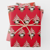 レトロヴィンテージクリスマスガールとツリーハット ラッピングペーパーシート (インサイチュ)