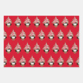 レトロヴィンテージクリスマスガールとツリーハット ラッピングペーパーシート (正面)