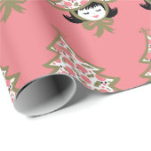 レトロヴィンテージクリスマスガールとツリーハット ラッピングペーパー