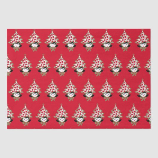 レトロヴィンテージクリスマスガールとツリーハット 薄葉紙 (正面)