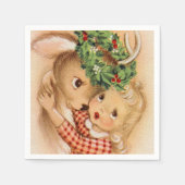 レトロヴィンテージクリスマスガールディアホリデイ スタンダードカクテルナプキン (正面)