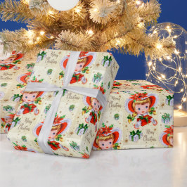 レトロヴィンテージクリスマスガールパーティーバッグ ラッピングペーパー