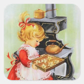 レトロヴィンテージクリスマスガールベーキング スクエアシール (正面)