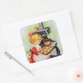 レトロヴィンテージクリスマスガールベーキング スクエアシール (封筒)