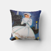 レトロヴィンテージクリスマスガールホリデイ クッション (正面)