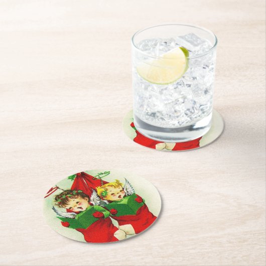 レトロヴィンテージクリスマスキッズパーティーコースター ラウンドペーパーコースター (インサイチュ)