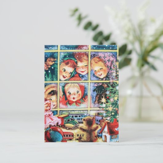 レトロヴィンテージクリスマスキッズホリデイ シーズンポストカード (スタンド正面)