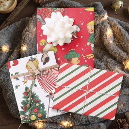 レトロヴィンテージクリスマスキッズホリデイ ラッピングペーパーシート