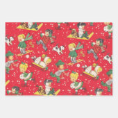 レトロヴィンテージクリスマスキッズホリデイ ラッピングペーパーシート (正面)