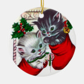 レトロヴィンテージクリスマスキャッツツリーオーナメント セラミックオーナメント (正面)