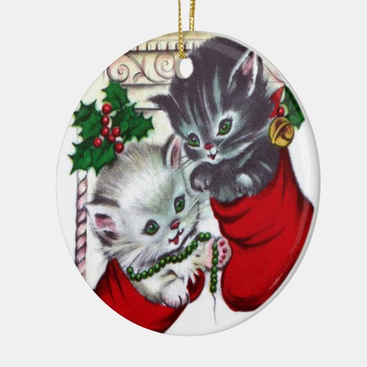 レトロヴィンテージクリスマスキャッツツリーオーナメント セラミックオーナメント (左)