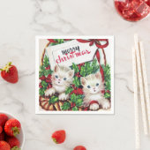 レトロヴィンテージクリスマスキャッツホリデイ スタンダードカクテルナプキン (インサイチュ)