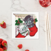 レトロヴィンテージクリスマスキャッツホリデーパーティー スタンダードカクテルナプキン (インサイチュ)