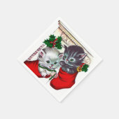 レトロヴィンテージクリスマスキャッツホリデーパーティー スタンダードカクテルナプキン (角)