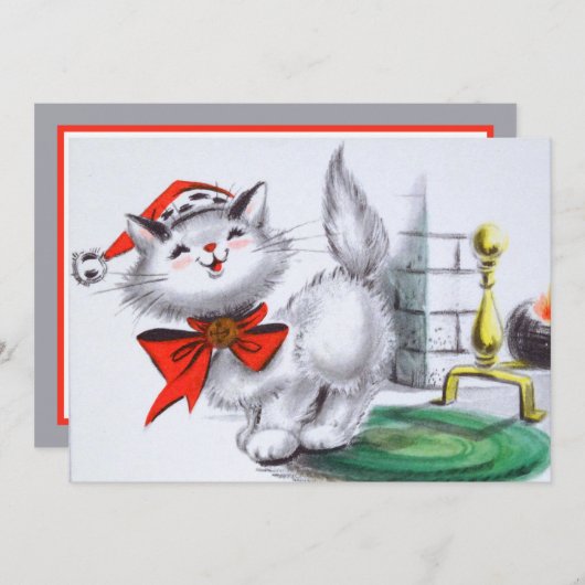 レトロヴィンテージクリスマスキャットアド気持ち シーズンカード (正面/裏面)