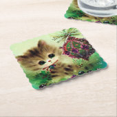レトロヴィンテージクリスマスキャットパーティーコースター ペーパーコースター (アングル)