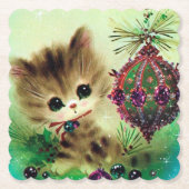 レトロヴィンテージクリスマスキャットパーティーコースター ペーパーコースター (正面)