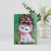 レトロヴィンテージクリスマスキャットホリディポストカード シーズンポストカード (スタンド正面)