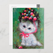 レトロヴィンテージクリスマスキャットホリディポストカード シーズンポストカード (正面/裏面)