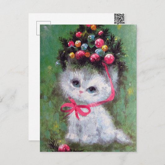 レトロヴィンテージクリスマスキャットホリディポストカード シーズンポストカード (正面/裏面)