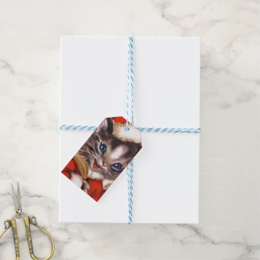 レトロヴィンテージクリスマスキャットホリデイ ギフトタグ (より糸付き)