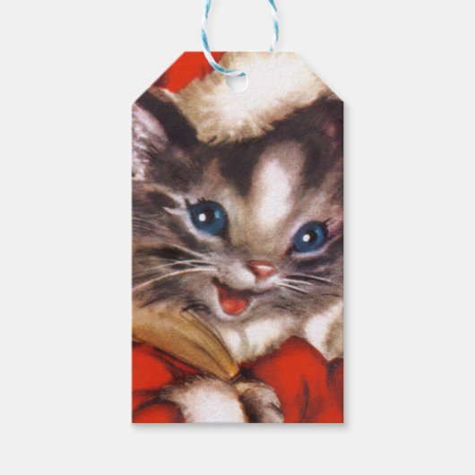 レトロヴィンテージクリスマスキャットホリデイ ギフトタグ (正面)