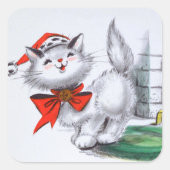 レトロヴィンテージクリスマスキャットホリデイ スクエアシール (正面)