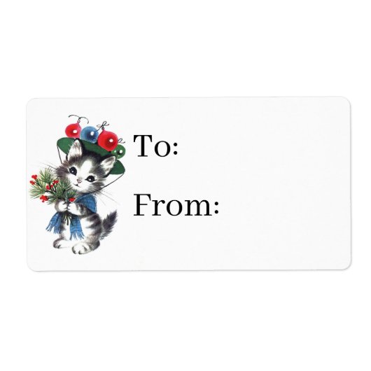 レトロヴィンテージクリスマスキャットホリデイ ラベル (正面)