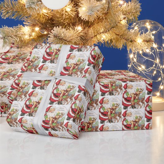 レトロヴィンテージクリスマスキャットホリデータイル ラッピングペーパー (クリスマス)