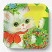 レトロヴィンテージクリスマスキャットホリデーパーティー ペーパープレート (正面)