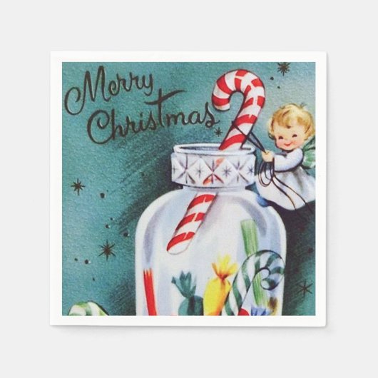 レトロヴィンテージクリスマスキャンディエンジェル スタンダードカクテルナプキン (正面)