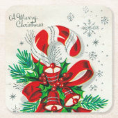 レトロヴィンテージクリスマスキャンディーケーンホリデー スクエアペーパーコースター (正面)