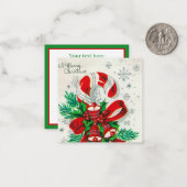 レトロヴィンテージクリスマスキャンディーケーン追加文字 ノートカード (正面/裏面インサイチュ)