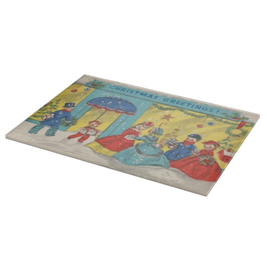 レトロヴィンテージクリスマスグリーティングアンティーク冬 カッティングボード (角)