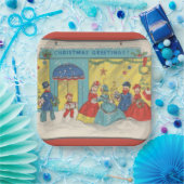 レトロヴィンテージクリスマスグリーティングアンティーク冬 ペーパープレート (パーティー)