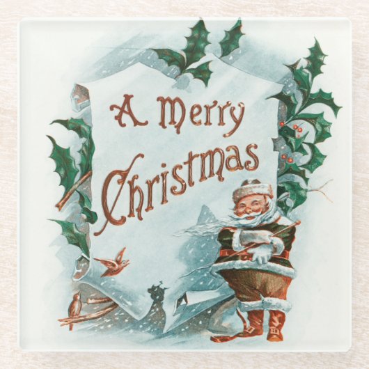 レトロヴィンテージクリスマスサカッコいいンタグリーティング ガラスコースター (正面)