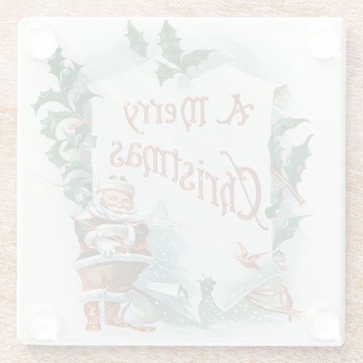 レトロヴィンテージクリスマスサカッコいいンタグリーティング ガラスコースター (裏面)