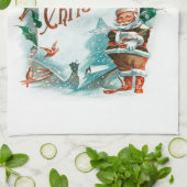 レトロヴィンテージクリスマスサカッコいいンタグリーティング キッチンタオル (折り畳み)