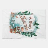 レトロヴィンテージクリスマスサカッコいいンタグリーティング キッチンタオル (横)