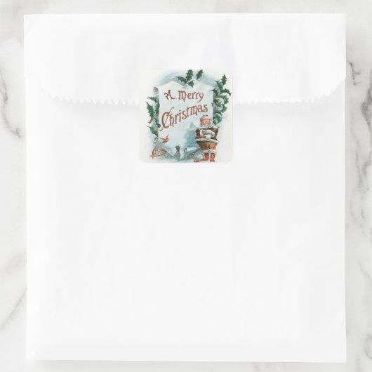 レトロヴィンテージクリスマスサカッコいいンタグリーティング スクエアシール (バッグ)