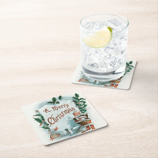 レトロヴィンテージクリスマスサカッコいいンタグリーティング スクエアペーパーコースター (インサイチュ)