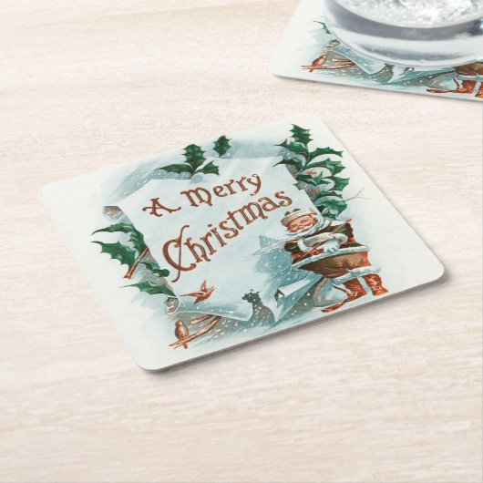 レトロヴィンテージクリスマスサカッコいいンタグリーティング スクエアペーパーコースター (アングル)