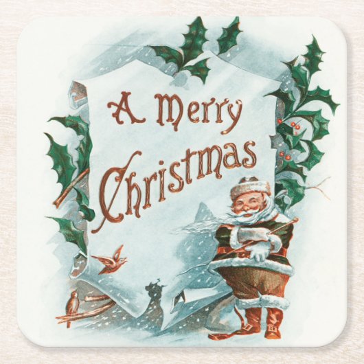 レトロヴィンテージクリスマスサカッコいいンタグリーティング スクエアペーパーコースター (正面)