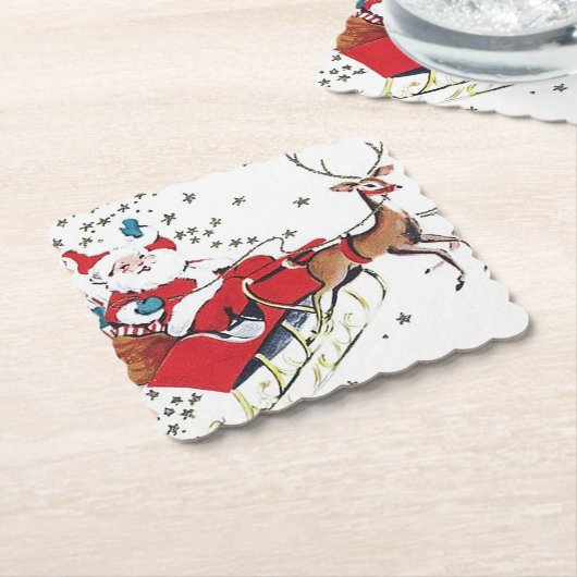 レトロヴィンテージクリスマスサンタとスリー ペーパーコースター (アングル)